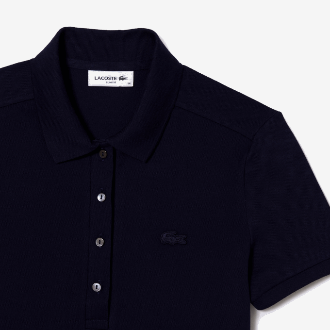 Women Lacoste V0ZN2470 Navy Blue 166 Slim Fit Stretch Cotton Pique Polo - Image 5
