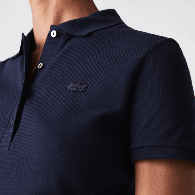 Women Lacoste V0ZN2470 Navy Blue 166 Slim Fit Stretch Cotton Pique Polo - Image 6