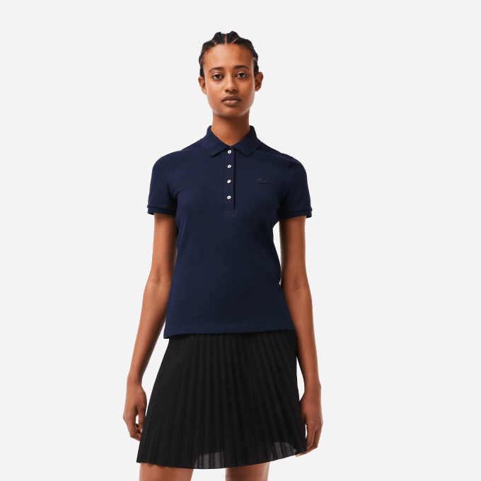 Women Lacoste V0ZN2470 Navy Blue 166 Slim Fit Stretch Cotton Pique Polo - Image 1