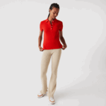 Women Lacoste V0ZN2471 Red 240 Slim Fit Stretch Cotton Pique Polo - Image 2