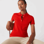 Women Lacoste V0ZN2471 Red 240 Slim Fit Stretch Cotton Pique Polo