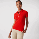 Women Lacoste V0ZN2471 Red 240 Slim Fit Stretch Cotton Pique Polo - Image 4