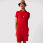 Women Lacoste V0ZN2472 Red 240 Stretch Cotton Pique Polo Dress