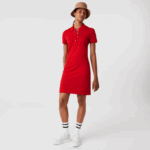 Women Lacoste V0ZN2472 Red 240 Stretch Cotton Pique Polo Dress - Image 3