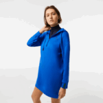 Women Lacoste V0ZN2473 Blue K1Q Loose Fit Cotton Pique Dress - Image 3