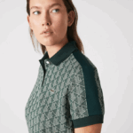 Women Lacoste V0ZN2474 Green Beige 7M4 Regular Fit Monogram Print Polo - Image 2