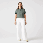 Women Lacoste V0ZN2474 Green Beige 7M4 Regular Fit Monogram Print Polo