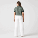 Women Lacoste V0ZN2474 Green Beige 7M4 Regular Fit Monogram Print Polo - Image 3