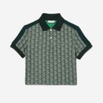 Women Lacoste V0ZN2474 Green Beige 7M4 Regular Fit Monogram Print Polo - Image 4