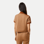 Women Lacoste V0ZN2475 Beige Brown ZWM Regular Fit Monogram Print Polo - Image 3