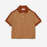Women Lacoste V0ZN2475 Beige Brown ZWM Regular Fit Monogram Print Polo - Image 4