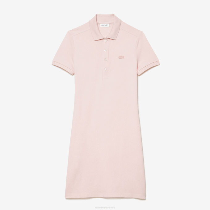 Women Lacoste V0ZN2476 Light Pink ADY Stretch Cotton Pique Polo Dress - Image 2