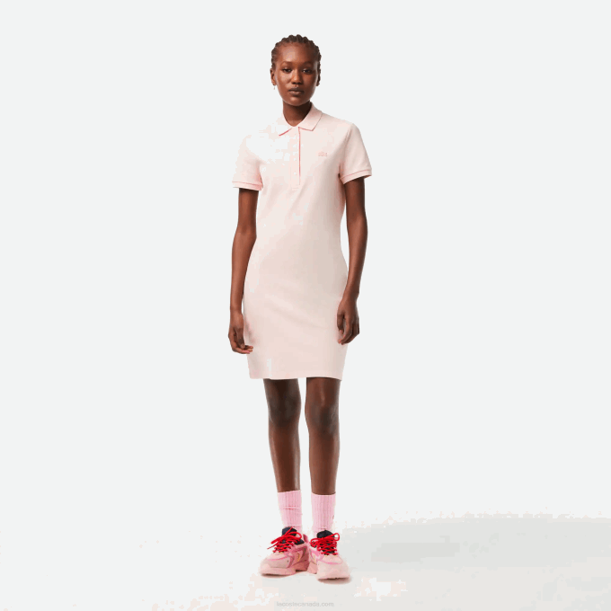 Women Lacoste V0ZN2476 Light Pink ADY Stretch Cotton Pique Polo Dress - Image 1