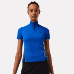 Women Lacoste V0ZN2477 Blue K1Q Contrast Bands Zip Neck Polo