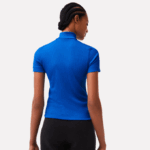 Women Lacoste V0ZN2477 Blue K1Q Contrast Bands Zip Neck Polo - Image 3