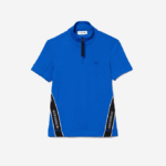 Women Lacoste V0ZN2477 Blue K1Q Contrast Bands Zip Neck Polo - Image 5