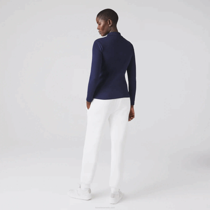 Women Lacoste V0ZN2479 Navy Blue 166 Slim Fit Stretch Pique Polo - Image 3