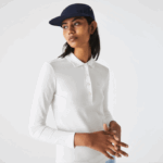 Women Lacoste V0ZN2480 White 70V Slim Fit Stretch Pique Polo