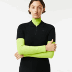 Women Lacoste V0ZN2481 Black 031 Knit Details Front Zip Dress - Image 2