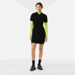 Women Lacoste V0ZN2481 Black 031 Knit Details Front Zip Dress