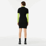 Women Lacoste V0ZN2481 Black 031 Knit Details Front Zip Dress - Image 3