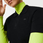 Women Lacoste V0ZN2481 Black 031 Knit Details Front Zip Dress - Image 4
