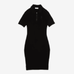 Women Lacoste V0ZN2481 Black 031 Knit Details Front Zip Dress - Image 5
