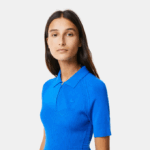 Women Lacoste V0ZN2482 Blue K1Q Knit Details Front Zip Dress - Image 2