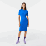 Women Lacoste V0ZN2482 Blue K1Q Knit Details Front Zip Dress