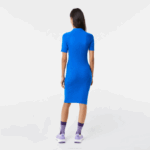 Women Lacoste V0ZN2482 Blue K1Q Knit Details Front Zip Dress - Image 3