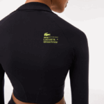 Women Lacoste V0ZN2483 Black 031 Cropped Long Sleeve Polo - Image 4