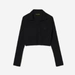 Women Lacoste V0ZN2483 Black 031 Cropped Long Sleeve Polo - Image 5