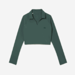 Women Lacoste V0ZN2484 Green 5HX Cropped Long Sleeve Polo