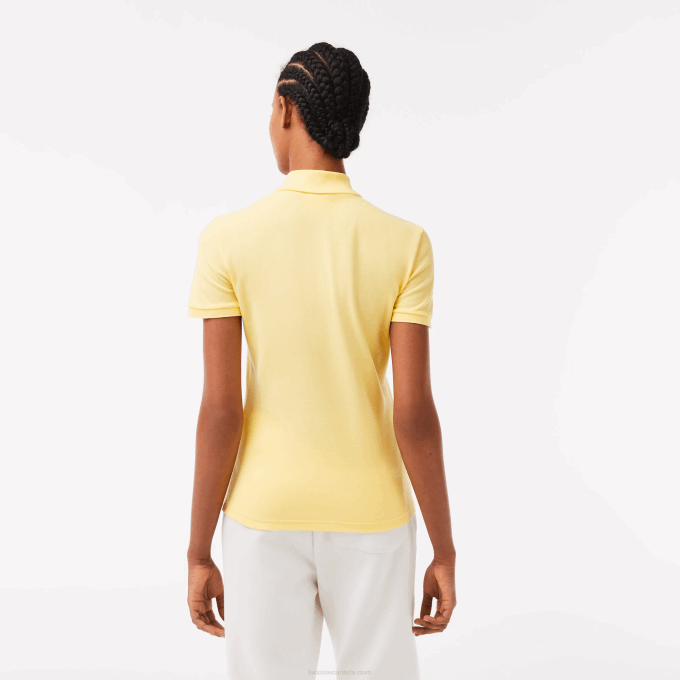 Women Lacoste V0ZN2486 Yellow 107 Slim Fit Stretch Cotton Pique Polo - Image 2