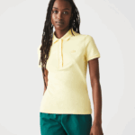 Women Lacoste V0ZN2486 Yellow 107 Slim Fit Stretch Cotton Pique Polo - Image 3