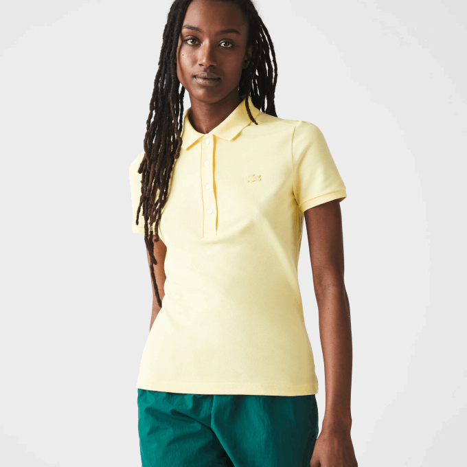 Women Lacoste V0ZN2486 Yellow 107 Slim Fit Stretch Cotton Pique Polo - Image 3