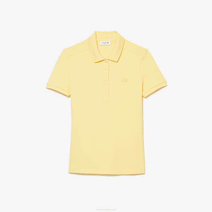 Women Lacoste V0ZN2486 Yellow 107 Slim Fit Stretch Cotton Pique Polo - Image 4