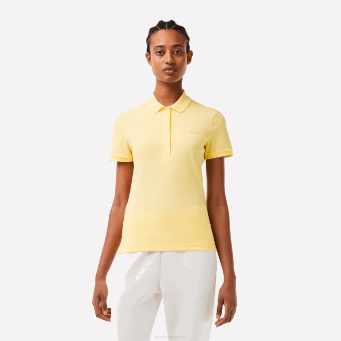 Women Lacoste V0ZN2486 Yellow 107 Slim Fit Stretch Cotton Pique Polo - Image 1