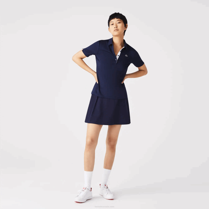 Women Lacoste V0ZN2487 Navy Blue White 525 SPORT Breathable Stretch Golf Polo - Image 2