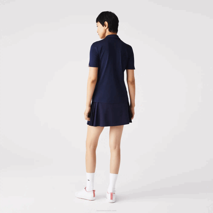 Women Lacoste V0ZN2487 Navy Blue White 525 SPORT Breathable Stretch Golf Polo - Image 3