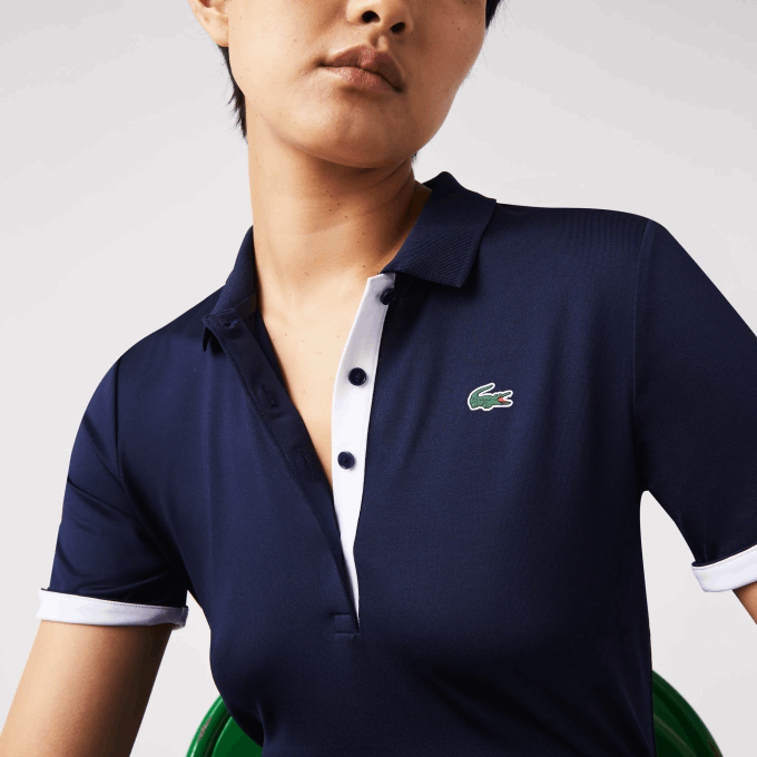 Women Lacoste V0ZN2487 Navy Blue White 525 SPORT Breathable Stretch Golf Polo - Image 4