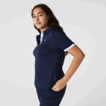 Women Lacoste V0ZN2487 Navy Blue White 525 SPORT Breathable Stretch Golf Polo - Image 5