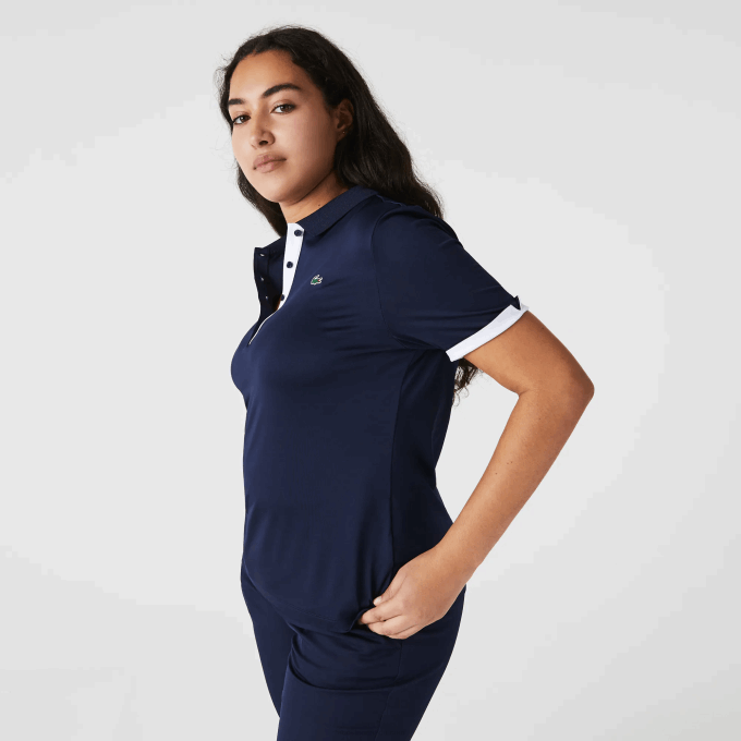 Women Lacoste V0ZN2487 Navy Blue White 525 SPORT Breathable Stretch Golf Polo - Image 5