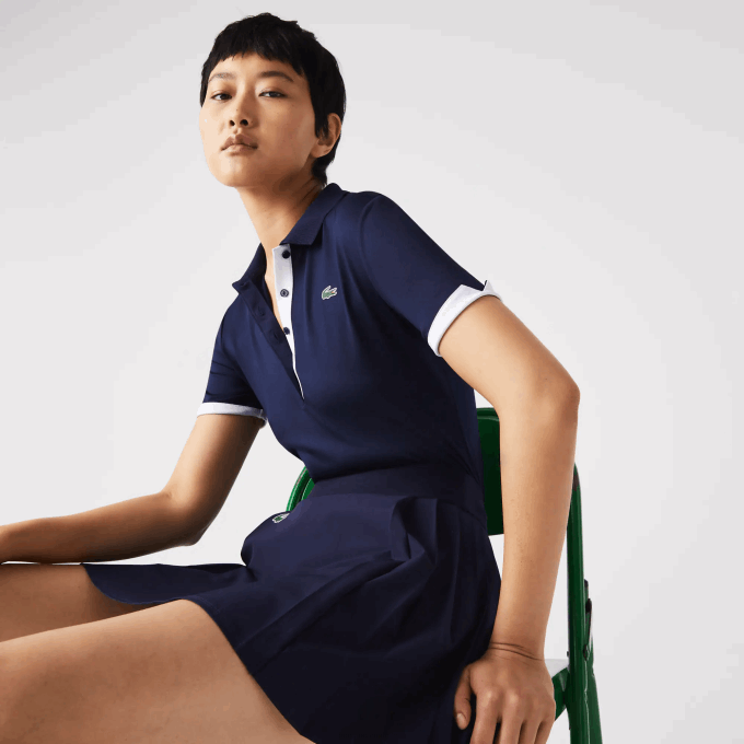 Women Lacoste V0ZN2487 Navy Blue White 525 SPORT Breathable Stretch Golf Polo - Image 1