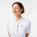 Women Lacoste V0ZN2488 White Navy Blue 522 SPORT Breathable Stretch Golf Polo - Image 2