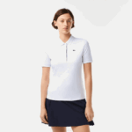 Women Lacoste V0ZN2488 White Navy Blue 522 SPORT Breathable Stretch Golf Polo