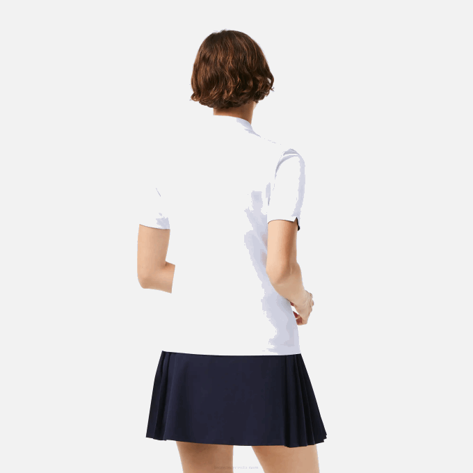 Women Lacoste V0ZN2488 White Navy Blue 522 SPORT Breathable Stretch Golf Polo - Image 3