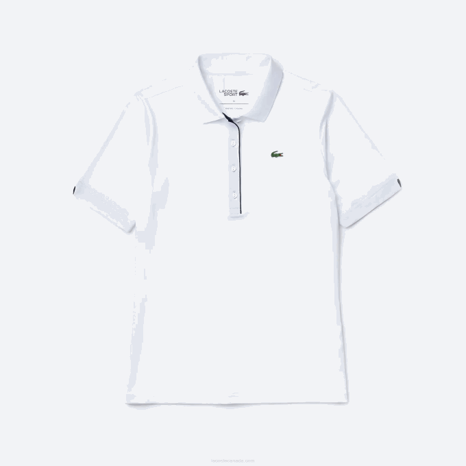 Women Lacoste V0ZN2488 White Navy Blue 522 SPORT Breathable Stretch Golf Polo - Image 5
