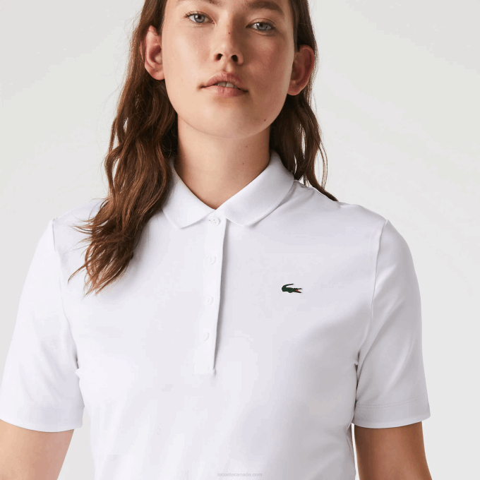 Women Lacoste V0ZN2488 White Navy Blue 522 SPORT Breathable Stretch Golf Polo - Image 8