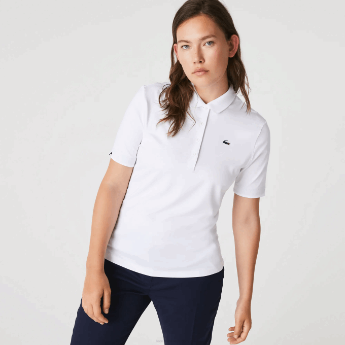 Women Lacoste V0ZN2488 White Navy Blue 522 SPORT Breathable Stretch Golf Polo - Image 9